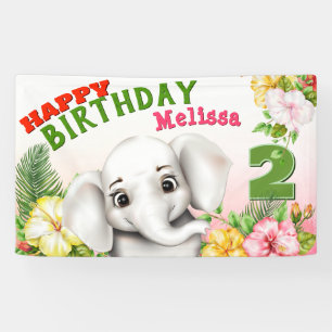 Elephant Safari Girl Birthday Banner
