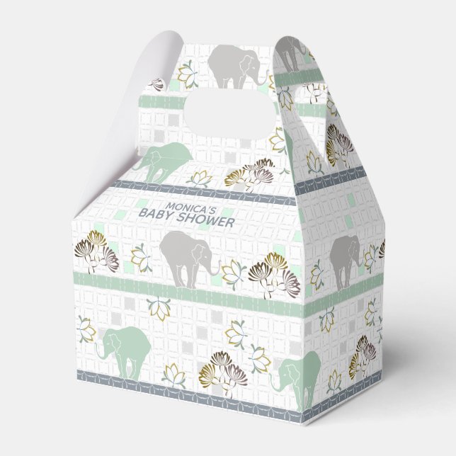 Elephant Safari Green | Baby Shower Favor Boxes (Front Side)