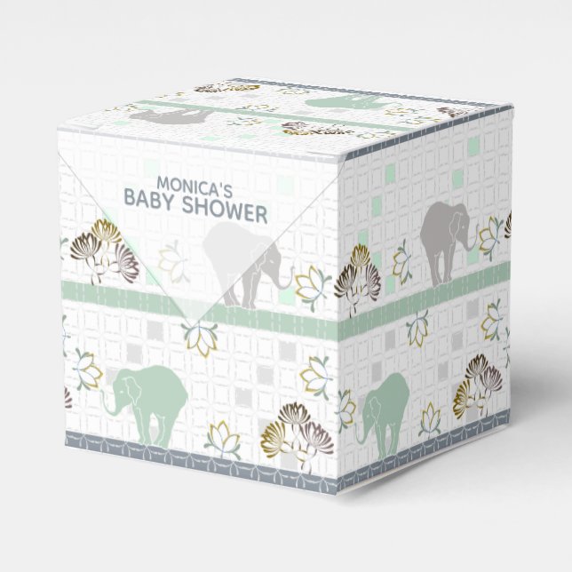Elephant Safari Green | Baby Shower Favor Boxes (Front Side)
