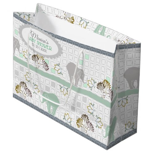 Elephant Safari Green  Baby Shower Large Gift Bag