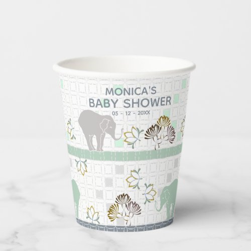 Elephant Safari Green  Baby Shower Paper Cups