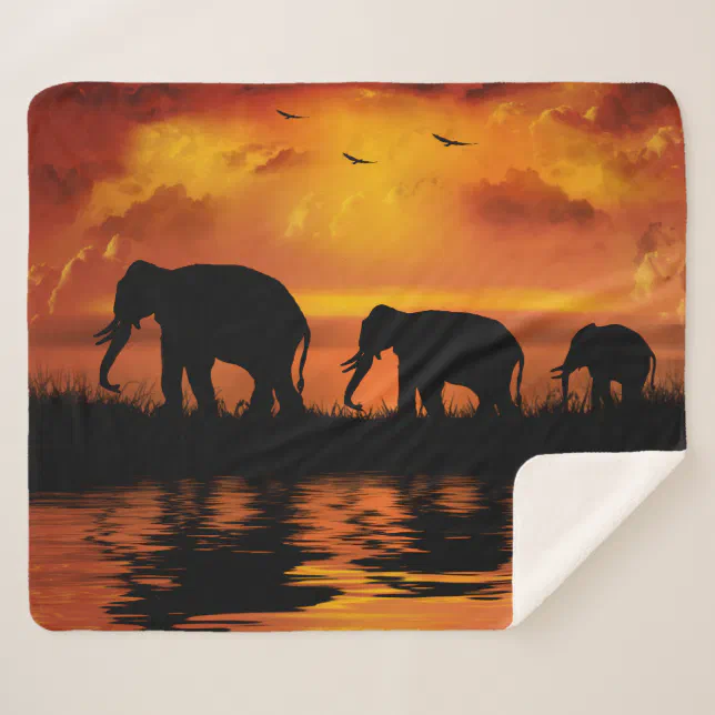 Elephant Safari Medium Sherpa Fleece Blanket | Zazzle