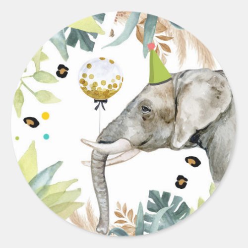 Elephant Safari Party Animal Birthday Favor Decor Classic Round Sticker