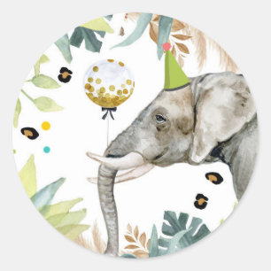 Elephant Safari Party Animal Birthday Favor Decor Classic Round Sticker