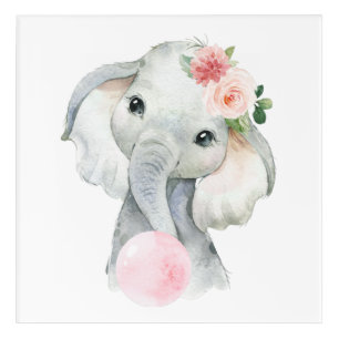 Elephant, Safari, Pink Bubble Gum, Girl Nursery Acrylic Print