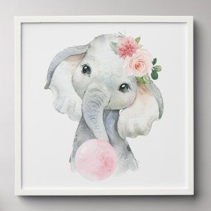 Elephant, Safari, Pink Bubble Gum, Girl Nursery Peel And Stick Photo Tile