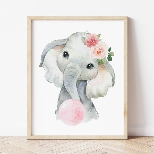Elephant Safari Pink Bubble Gum Girl Nursery Photo Print