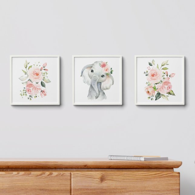 Elephant, Safari, Pink Flowers, Girl Nursery Peel And Stick Photo Tile (Dresser)