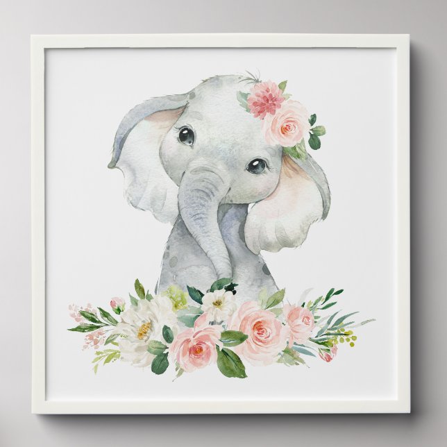 Elephant, Safari, Pink Flowers, Girl Nursery Peel And Stick Photo Tile (Front Set)