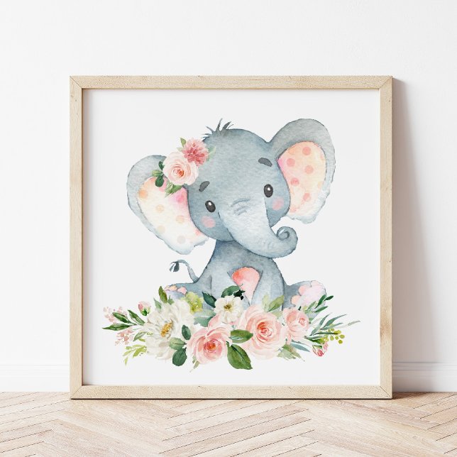 Elephant, Safari, Pink Flowers, Girl Nursery Photo Print (Creator Uploaded)