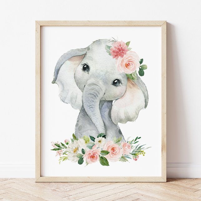 Elephant, Safari, Pink Flowers, Girl Nursery Poster (Creator Uploaded)