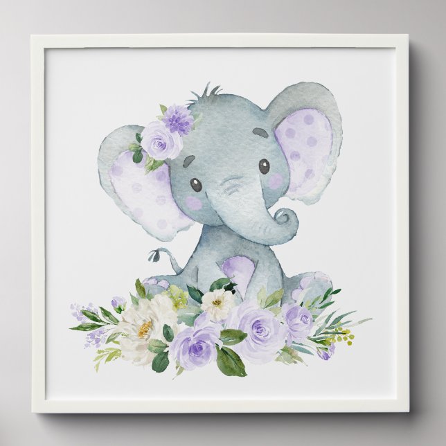 Elephant, Safari, Purple Flowers, Gender Neutral Peel And Stick Photo Tile (Front Set)