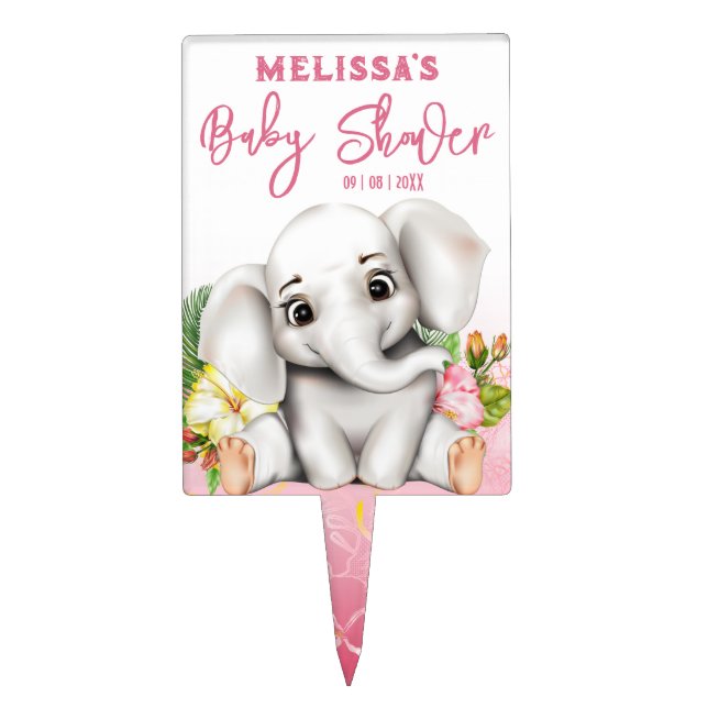 Elephant Safari Tropical Jungle Baby Shower Cake Topper (Front)