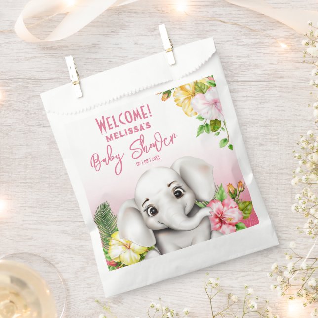 Elephant Safari Tropical Jungle Baby Shower Favor Bag (Clipped)