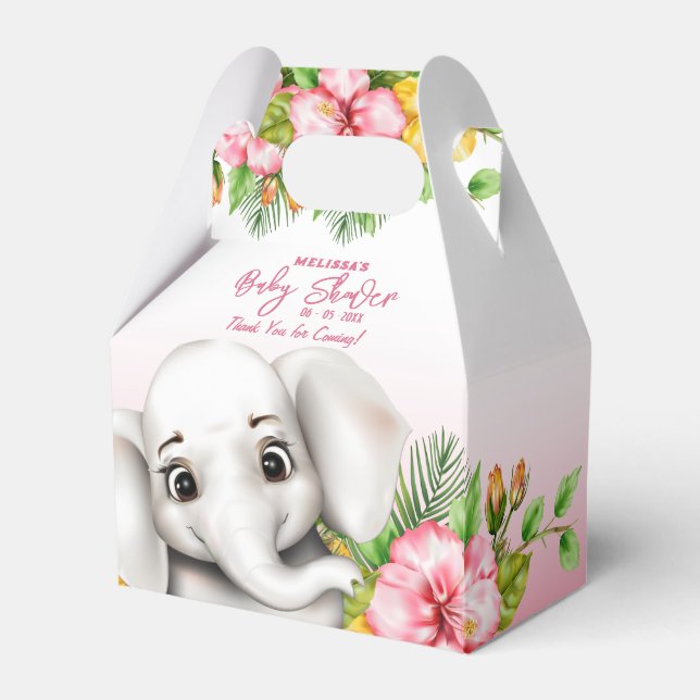 Elephant Safari Tropical Jungle Baby Shower Favor Boxes (Front Side)