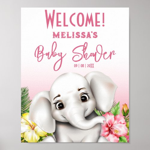 Elephant Safari Tropical Jungle Baby Shower Poster