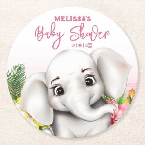 Elephant Safari Tropical Jungle Baby Shower Round Paper Coaster