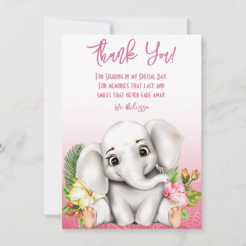 Elephant Safari Tropical Jungle Baby Shower Thank You Card