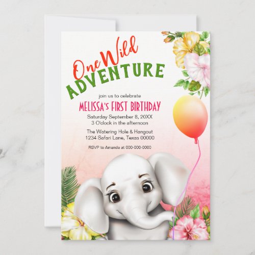 Elephant Safari Tropical Jungle Birthday Party Invitation