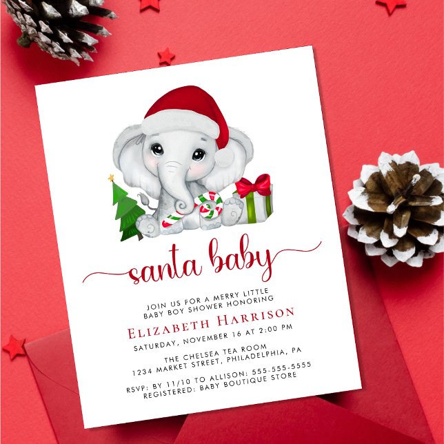 Elephant Santa Baby Boy Shower Invitation (Creator Uploaded)