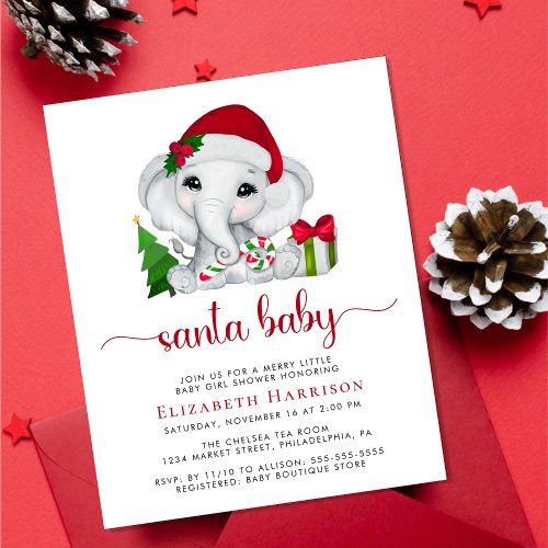 Elephant Santa Baby Girl Shower Invitation