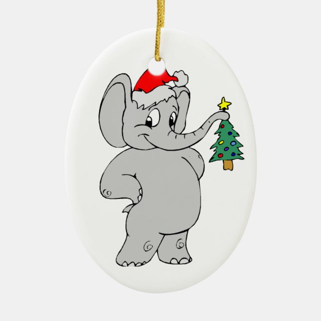 Elephant Santa Hat Ceramic Ornament (Front)