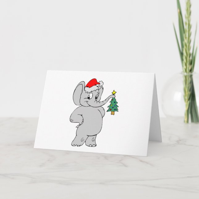 Elephant (Santa Hat) Holiday Card (Front)