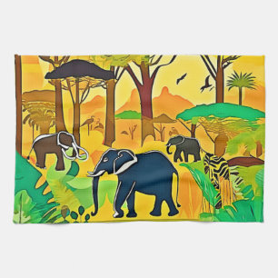 Elephant Savanna Jungle Art Kitchen Towel