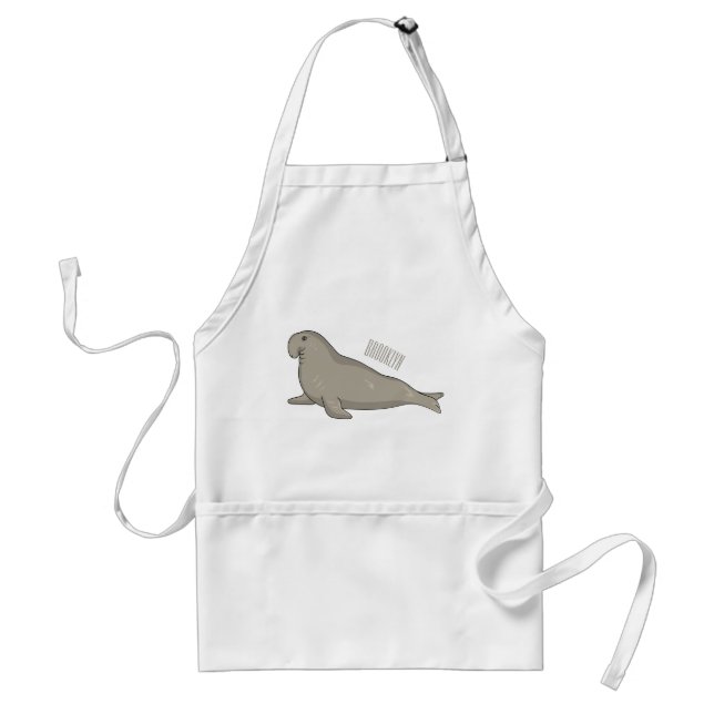 Elephant seal cartoon illustration adult apron (Front)