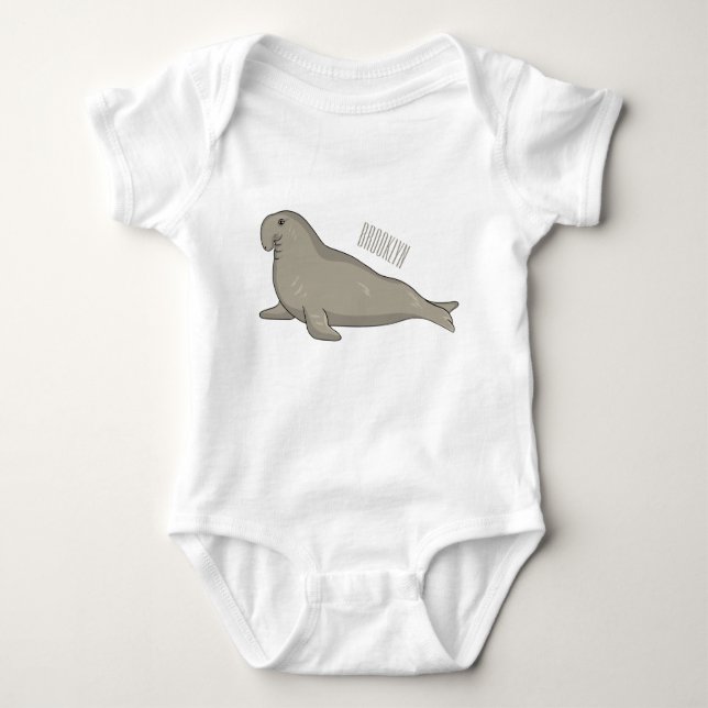 Elephant seal cartoon illustration  baby bodysuit (Front)