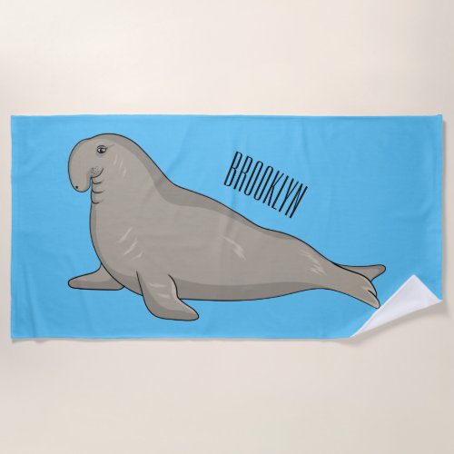 Elephant seal cartoon illustration  beach towel