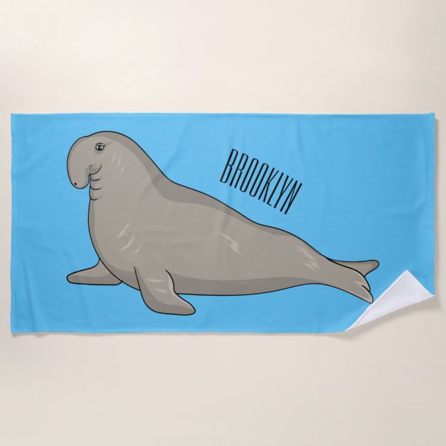 Elephant seal cartoon illustration  beach towel (Front)