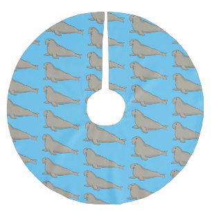 Elephant seal cartoon illustration brushed polyester tree skirt