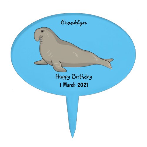 Elephant seal cartoon illustration cake topper