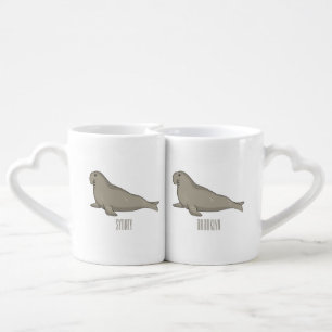 Elephant seal cartoon illustration coffee mug set