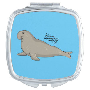 Elephant seal cartoon illustration compact mirror