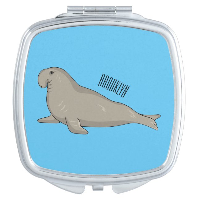 Elephant seal cartoon illustration compact mirror (Front)