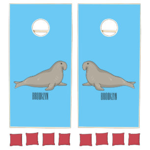Elephant seal cartoon illustration  cornhole set