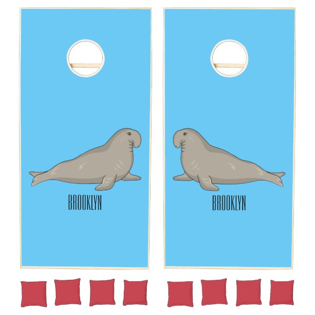 Elephant seal cartoon illustration  cornhole set (Set)