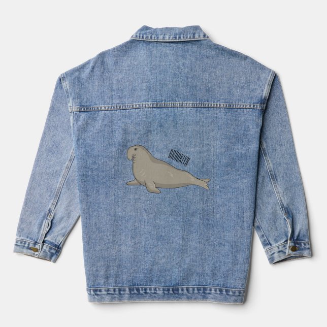 Elephant seal cartoon illustration denim jacket (Back)