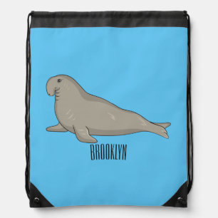 Elephant seal cartoon illustration drawstring bag