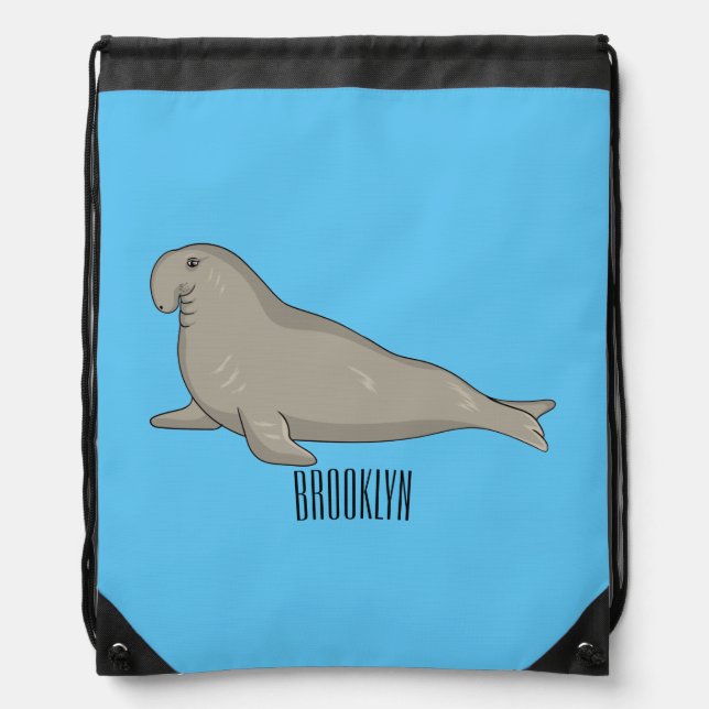 Elephant seal cartoon illustration drawstring bag (Front)