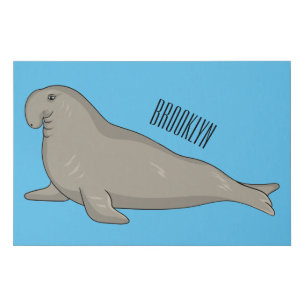 Elephant seal cartoon illustration faux canvas print