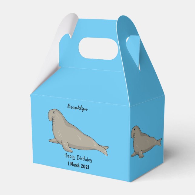 Elephant seal cartoon illustration favor boxes (Front Side)