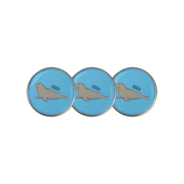 Elephant seal cartoon illustration  golf ball marker (3 Up)