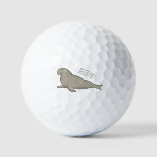 Elephant seal cartoon illustration golf balls