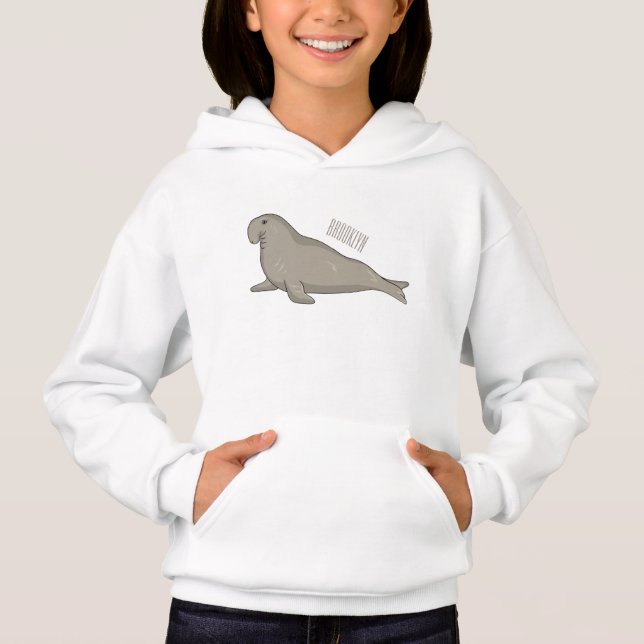Elephant seal cartoon illustration hoodie (Front)