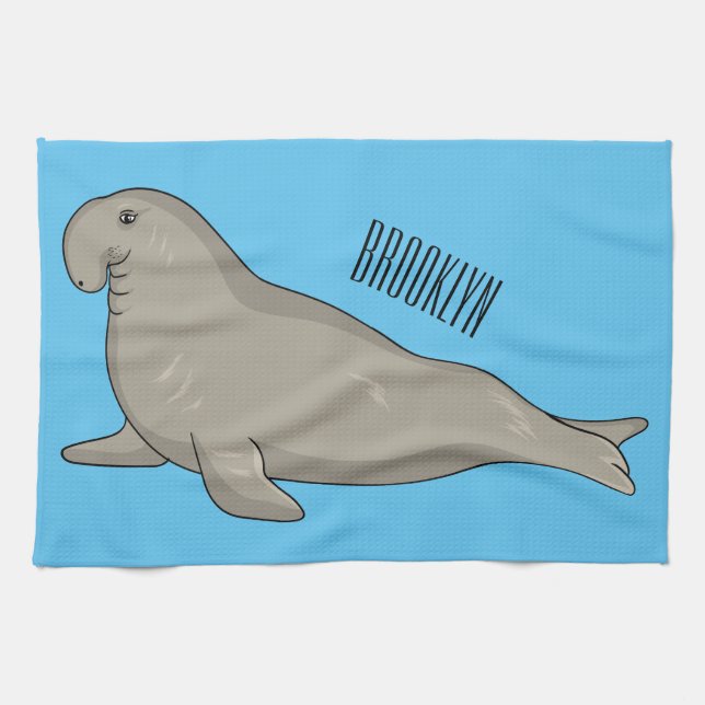 Elephant seal cartoon illustration kitchen towel (Horizontal)