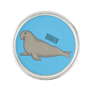 Elephant seal cartoon illustration lapel pin