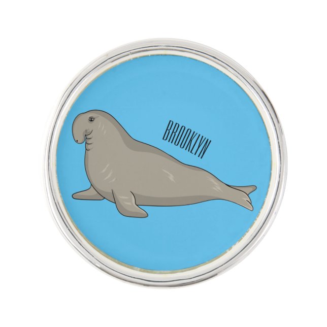 Elephant seal cartoon illustration  lapel pin (Front)